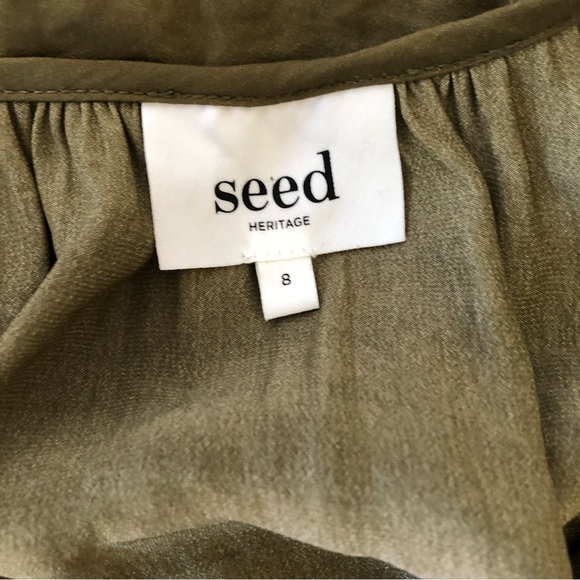 SEED HERITAGE size8 olive green ruffle mini dress ruched waist and sleeve detail - Picture 2 of 3